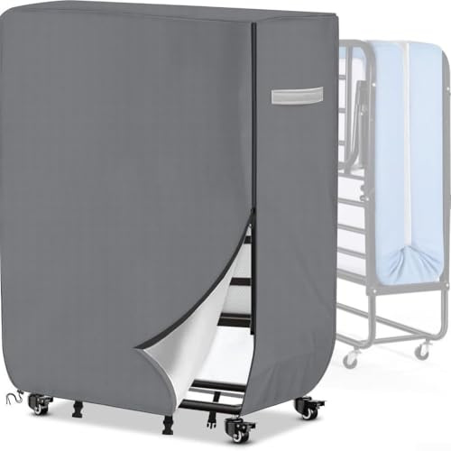 Copertura per letto pieghevole impermeabile in tessuto Oxford resistente, con cerniera e coulisse, custodia protettiva antipolvere per letto matrimoniale pieghevole (grigio 420 denari)