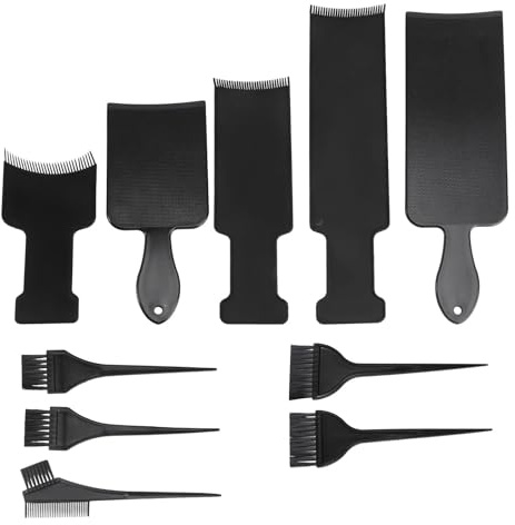 Kit de Planche de Coloration Capillaire 10 Pièces en Plastique Noir | Peigne Intégré, Usage Salon et Maison, Lot Complet pour Mèches et Application Précise