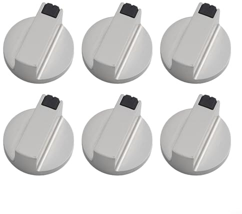SiSinkal 6 mm Metall-Drehschalter-Kontrollknöpfe für Gasherd, Backofen, Herd, silberfarbene Ersatzknöpfe, kompatibel für Campinggeräte und Wohnmobile, 6 Stück