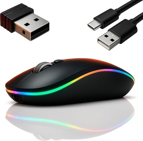 Wireless Mouse – Slim LED 2.4Ghz Rechargeable Wireless Mouse for Laptop Computer Mouses, Silent Mouses Wire less for Gaming, Portable Cordless Mouse for Windows, laptop, PC, Home & Office (Black)