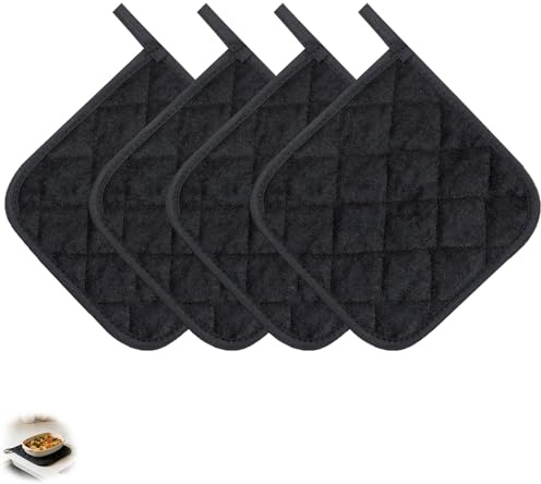 4 Stück Topflappen, Hitzebeständige Set, 18 x 18 cm Quadratischer Topflappen Aus Baumwolle Waschbar Küchenhelfer für Kochen und Backen
