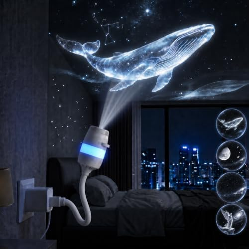 Tatooloric USB Star Projector Night Light, Ultra-HD Galaxy Projector, Adjustable Focus, Flexible Gooseneck, 6 Colour LED Dimmable Space Light for Bedroom Decor & Gifts, 4 Fade-Resistant Glass Discs