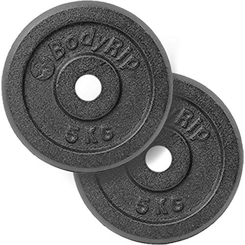 BodyRip Cast Iron Weight Plate | 2x 5kg, 1 Standard Hole | Dumbbell or Barbell | Home Gym Training, Weightlifting
