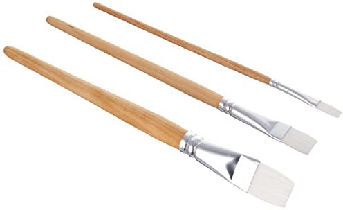 Rayher Hobby 37319000 Pinselset Chalky Finish Basic, 3 Flachpinsel, Größen 6, 12, 20, Holzstiel, Aluminium-Zwinge, Synthetikhaarpinsel, Kunsthaarpinsel