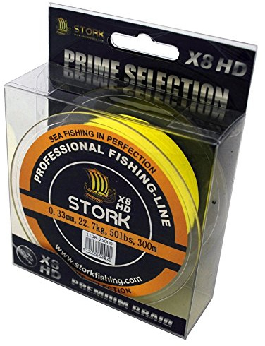 Stork HDx8, 8-Fach geflochtene Premium Angelschnur 300m (Gelb, 10 lbs / 4.5 kg / 0.10 mm)