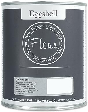 FLEUR DESIGNER'S PAINT | EGGSHELL Smalto Multisuperficie Satinato, Senza Carteggiare, 750 ml, F03 Snow White, a Base Acqua, Lavabile, Altissima Resistenza, Interno - Esterno, Pareti - Mobili