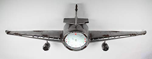 point home Design-Wanduhr Flugzeug aus Metall, Retro, Silber, 59cm