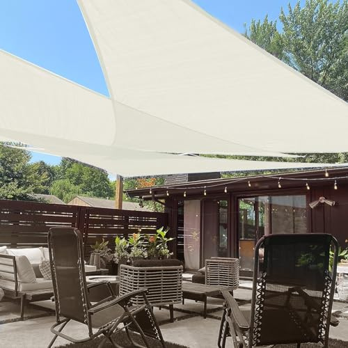 LOVE STORY Sonnensegel Dreieckig 3.52x3.52x4.98m Sonnenschutz Balkon Terrasse HDPE UV-Schutz Atmungsaktiv für Garten Outdoor,Creme
