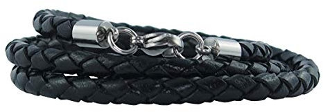 König Design Lederkette Lederhalsband Lederarmband 6 mm Herren Halskette schwarz 95 cm lang mit Karabiner Verschluss Silber geflochten