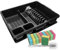 WELLGRO Escurreplatos de plástico con cepillo de limpieza y 10 esponjas, 44 x 35 x 9 cm (largo x ancho x alto), color negro