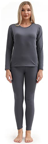PISIQI Thermounterwäsche Damen Innenfleece Set Funktionsunterwäsche Skiunterwäsche Winter Thermowäsche Set Weich Warme Flexibel Damen Oberteil & Unterteil Thermounterhose für zu Hause Wintersport
