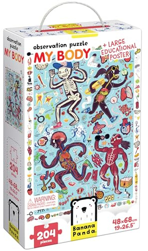 Banana Panda - My Body Observation Puzzle - 204-teiliges Bodenpuzzle mit großem Lernposter - für Kinder ab 7 Jahren und älter