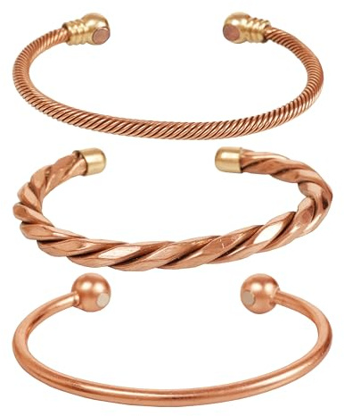 Touchstone copper bracelets | gift for men women |adjustable 100% pure solid real magnetic jewelry | handmade bracelet set combo | rope braided tibetan bangles. Set of 3 different designs