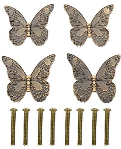 4 Stück Schrankknopf Schmetterling aus Zinklegierung Kaffeefarben