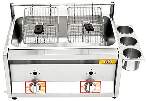 Friggitrice Professionale a Gas con Portaspezie e Coperchio, Fornello da Esterno in Acciaio Inossidabile, Friggitrice per Patatine Fritte per Patatine Fritte Cucina Domestica del Ristorante