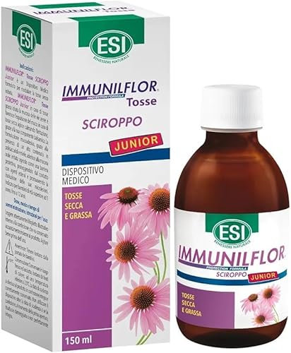 ESI - Immuniflor Tosse Junior, Sciroppo Balsamico con Propoli, Idrata la Gola e Contrasta la Formazione di Muco, Calma l'Irritazione, Ideale per Bambini, Senza Glutine, 150 ml