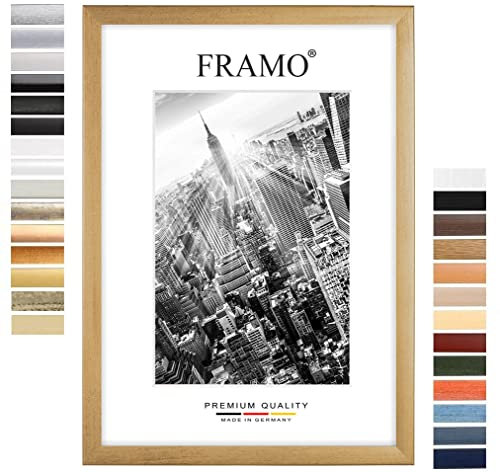 FRAMO Holz Bilderrahmen 37,5 x 98 cm nach Maß - Gold gewischt | Farbe/Größe wählbar | inkl. entspiegeltes Acrylglas | Rahmen für Puzzle | Foto | Poster