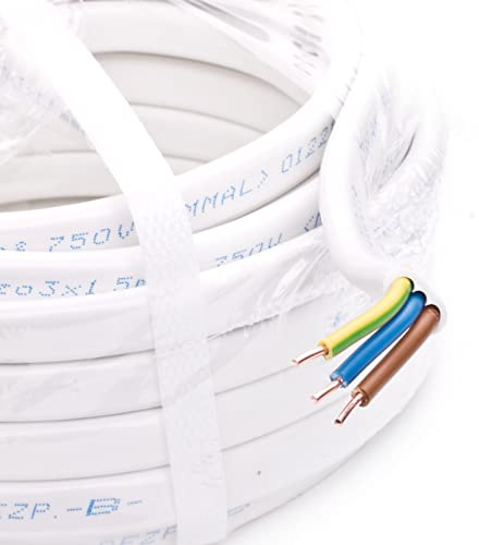 Stromkabel Flachkabel Mantelleitung Elektrokabel Flach Feuchtraumkabel YDYp NYM-J 3x2,5 mm2 450/750V Kabel Elektroleitung - 25m Ring