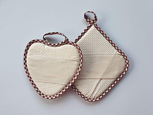 Presine da Cucina Set 2 Pezzi Inserto in Tela Aida + in Omaggio Grembiule corto Tasca con Tela Aida 100% Cotone Prodotto Italiano (Bordeaux)