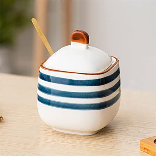 ZGJYSP Pot d'assaisonnement de Cuisine en céramique Ensemble d'accessoires Couvercle en Bois Salière Pot d'assaisonnement Stockage d'assaisonnement (Couleur:E,Taille (A comme Le Montre l'image)