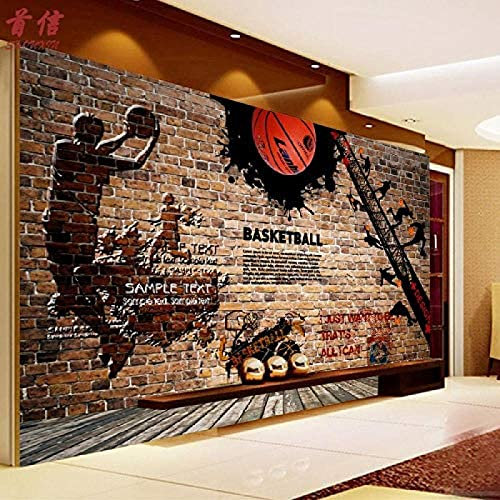 Fondo de pantalla de herramientas Baloncesto Decoración de pared de ladrillo Mural Graffiti retro 3D papel Pintado de pared tapiz Decoración dormitorio Fotomural-200cm×140cm