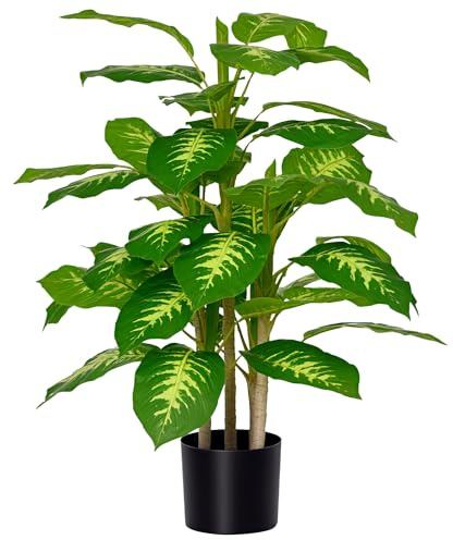 HOMCOM Plante Artificielle Calathea Hauteur 95 cm Pot Ciment Intérieur