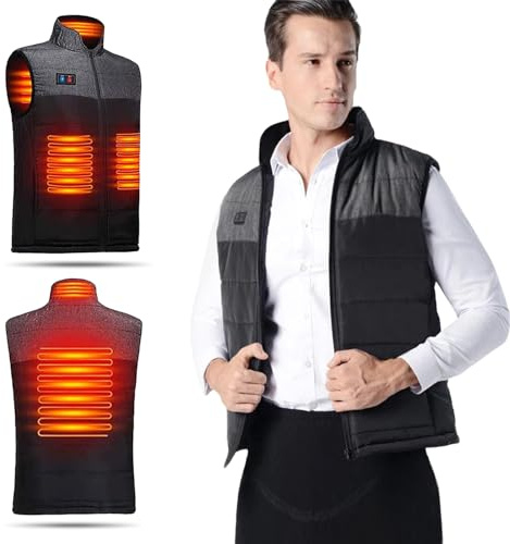 Wigoshopping.com Gilet Chauffant électrique Homme Femmes 4 zones réchauffeurs Chargement USB ultraléger Contre Froid pour Ski moto Pêche Camping Taille XXL (Batterie Non Incluse)