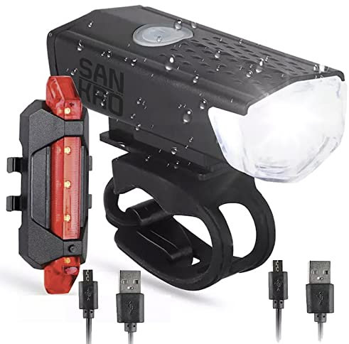 SANKRO Lumière de vélo avant et arrière - Rechargeable USB - 300 lumens -3 modes - IPX6 étanche