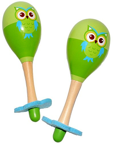 alles-meine.de GmbH 2 TLG. Set Rasseln - lustige Eulen - grün - aus Holz - Maracas/Rumba & Samba Rassel - Musik für Baby - Kinder & Erwachsene - Perkussion - Holzrasseln ..