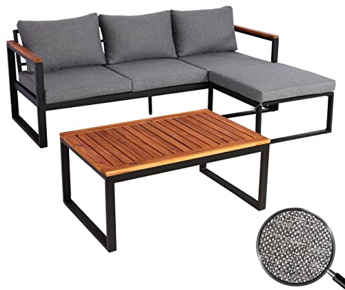 Mendler Garten-Garnitur HWC-L26b Aluminium - dunkelgrau | Gartenlounge, Sitzgruppe, Lounge-Set, Sofa, Akazie, Holz