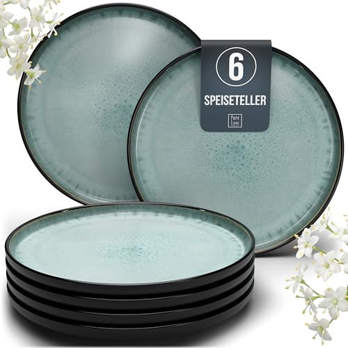 Steingut Teller Groß 6 Personen Ibiza TESTSIEGER, Traumhaftes Mediterranes Steingut Speiseteller Set, Stylisches Essteller Set, Pure Living in Salbeigrün