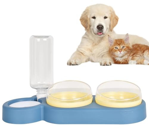 Water and Food Bowls Cat, 3 in 1 Automatic Cat Water Dispenser Cat Food Dispenser Pet Bowls Set, 15° Tilted Water and Food Bowls Cat Set, Detachable Pet Bowl, for Small Medium Dogs Cats