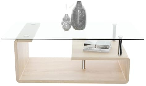 Somnia Descanso - Mesa de Centro de Cristal, Mesita de Salón o Comedor, Modelo Sara, Acabado en Color Cambria, Medidas: 120 cm (Ancho) x 65 cm (Fondo) x 42 cm (Alto)
