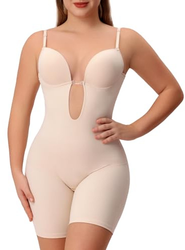 Slimers - Body Modellante da Donna, Schiena Scoperta, Senza Spalline, Reggiseno Contenitivo Integrato con Scollo Profondo, Beige, Medium