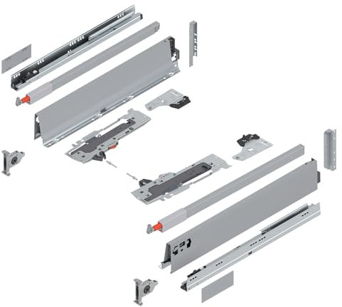 siwitec Blum TANDEMBOX antaro Frontauszug Reling D Vollauszug Grau RAL 9006 | M-Zarge | Schubladenschiene 550 mm Nennlänge | Belastbarkeit bis 30 kg | TIP-ON | BLUMOTION Soft-Close | zum Anschrauben
