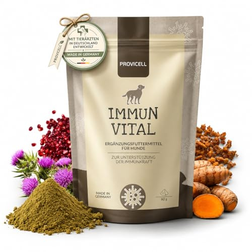 Provicell ImmunVital Pulver für Hunde – 60g – Ergänzungsfuttermittel mit Propolis, Kurkuma & Vitamin C – Unterstützung der Widerstandskraft – Mit Tierärzten in Deutschland entwickelt & hergestellt