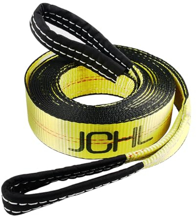 JCHL Sangle de remorquage avec Boucles renforcées, 5,1 x 6,1 m, Robuste et résistante à la Rupture de 11,8 kg pour Voiture, Camion, Jeep, ATV, VUS, Boucles renforcées, Manchons de Protection