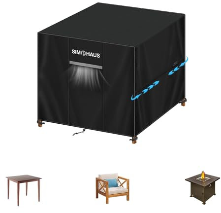 SIMPHAUS Copertura Tavolo Esterno 85x85x80cm Copertura Mobili Giardino Impermeabile Copertura Tavolo Quadrato Giardino con Sfiato d'Aria Antivento Anti-UV Tessuto Oxford 420D per Mobili da Giardino