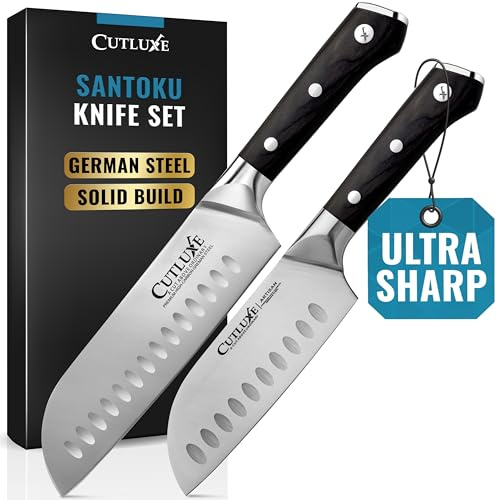 Cutluxe Santoku Knife Set – 7 Chopping Knife and 5 Vegetable Knife – Multipurpose Kitchen Knives – High Carbon German Steel, Full Tang & Ergonomic Handle Design – Artisan Series
