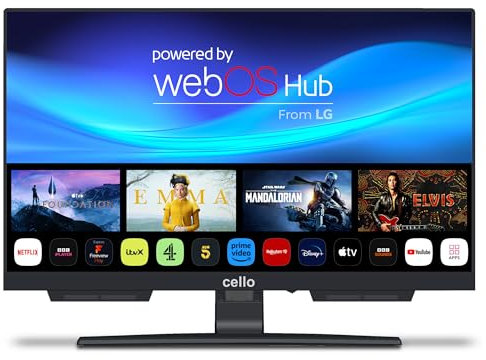 Cello C1924WSH Smart TV da 19 pollici senza cornice, alimentazione di rete, LG WebOS, Freeview Play, FreeSat, Bluetooth, altoparlanti Pitch Perfect, ideale per cucina, camera da letto o piccoli spazi