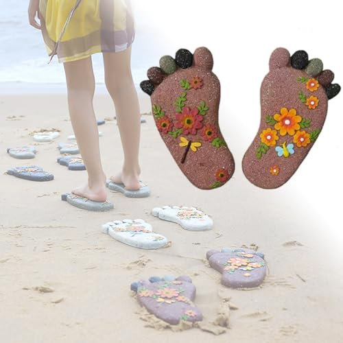 Peldaños Decorativos para Jardín Piedra de Paso para Decoración de Jardín, Piedra de Camino de Pasarela con Huella Dimensional con Patrón Floral, Piedra de Decoración Exterior Vibrante para Patio/Ca