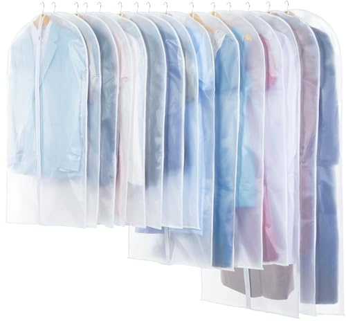 Carbrea Translucent Garment Bag - 15 Packs Garment Bags for Hanging Clothes Dress Bag Suit Bags for Closet Storage Travel - 24 x 40/47/55