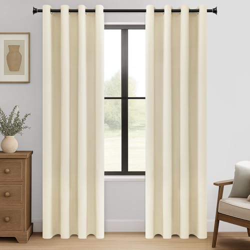 MRTREES Rideaux Occultants Rideau Thermique Isolant Anti Froid et Chaleur, Rideau Beige Opaque à Oeillets Rideau Phonique pour Fenetre Salon Chambre, 140x230 cm, 2 Pièces