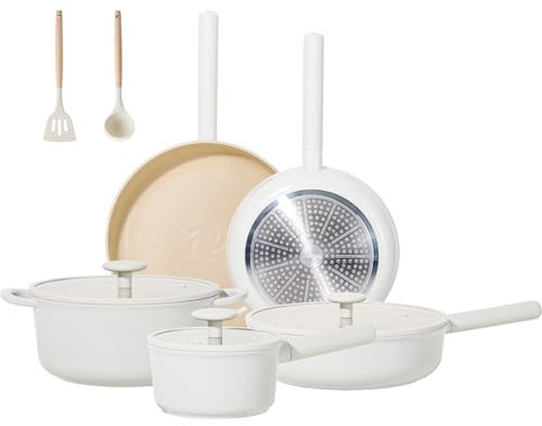 JEETEE Ceramic Cookware Set, 15 PCS Pots and Pans Set Non Stick with Removable Handles, Non Toxic Induction Kitchen Cookware Sets, Oven Safe, PFOA/PFOS Free