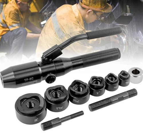 Kit De Sacabocados Hidráulicos, Perforadora De Láminas De Metal Excavadora De Agujeros Hidráulica, Herramientas De Atornillado De Láminas De Metal con 6 Troqueles, Para Aluminio, Lató,Black