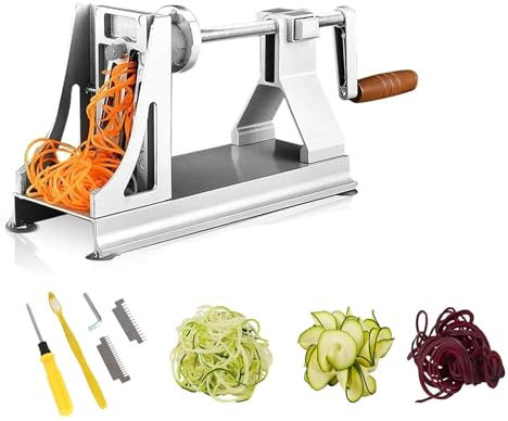 ANGDI Rallador de Verduras Manual, máquina para Hacer mil Patatas ralladas, espiralizador de calabacín, Cortador de Verduras, Tres Tipos de Cuchillas, rallador de aleación de Aluminio para