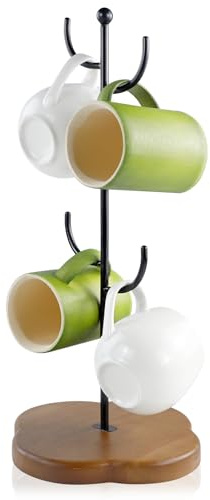WATUNID Mug Holder Tree, Countertop Coffee Cup Holder，Thicker Base Mug | Cactus-shaped, Wooden Base,16.5in Tall,Sturdy Steel Smooth Wood, Rust-Resistant, Detachable Design, Holds Mugs,Deco