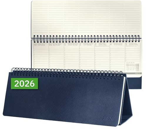 SIGEL C2682 Tischkalender Querkalender 2026, large, dunkelblau, Hardcover, 2 Seiten = unten Woche/oben Notizseite, 132 Seiten, zum Aufstellen, aus nachhaltigem Papier, Conceptum