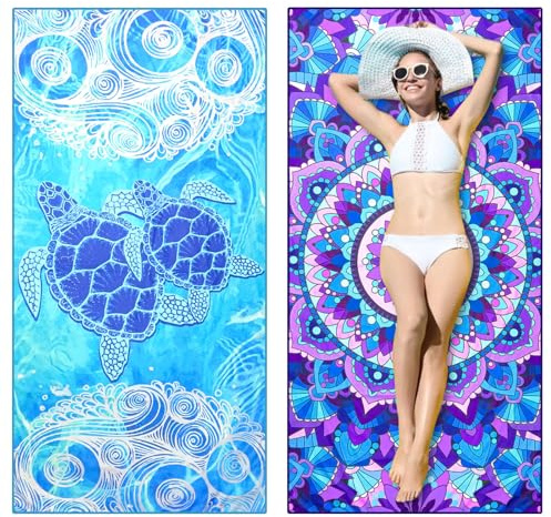 KutaKuta 2 Pack Microfibre Beach Towels, 180x90cm Double Sided Lightweight Beach Towel Beach Towels for Adults, Extra Large Quick Dry Sand Free Beach Towel for Travel Swimming Yoga Gym