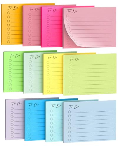 Ruayia 12 Packung Farbige Haftnotizen Klebezettel 100x70mm, Selbstklebende Notizzettel mit Helle & Bunte Rechteckige Klebezettel für Büro Zuhause Schule Sitzung, 42 Blättern/Block